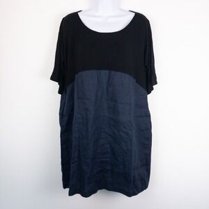 Touche Balneaire Linen Blend Dress Womens Medium Blue Black Event New